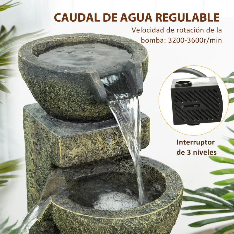 Outsunny Garden Fountain 5W 4 Tier Cascading Water Fountain with Water Pump and Adjustable Water Outlet for Decoration