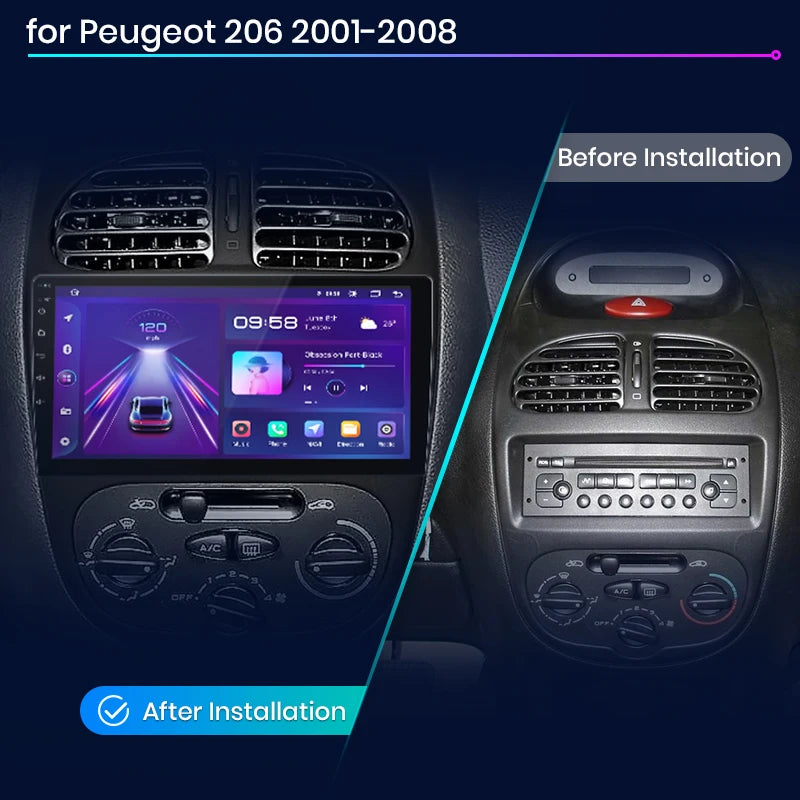 Junsun V1 Wireless CarPlay AndroidAuto Radio For Peugeot 206 206CC 206SW 2001-2008 4G Car Intelligent Systems 2Din Autoradio GPS