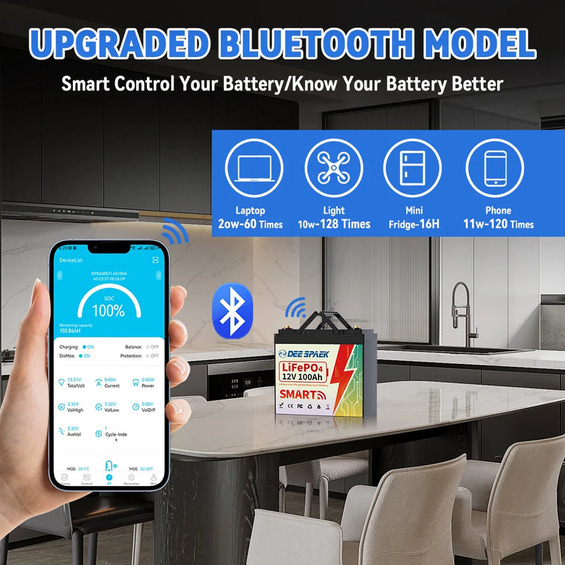 12V 100AH LiFePO4 Lithium Battery Pack BMS 100A For Solar RV Camping Trolling Motor Bluetooth 12v Lithium Iron Phosphate Battery