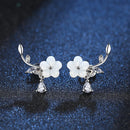 Pure 925 Sterling Silver Lady's New Fashion Jewelry Crystal Leaf Shell Flower Stud Earrings XY0211