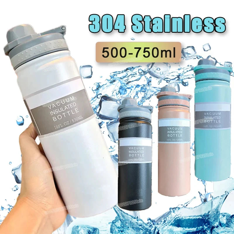 500/750ml Thermos Cup 304 Stainless Steel Coffee Cup Large Capacity Sport Water Bottle Portable Travel Office Vacuum Cups