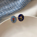 2022 Creative Cartoon Style The Little Prince Rose Flower Drop Earrings Simple Oval Shaped Blue Enamel Little Prince Earrings