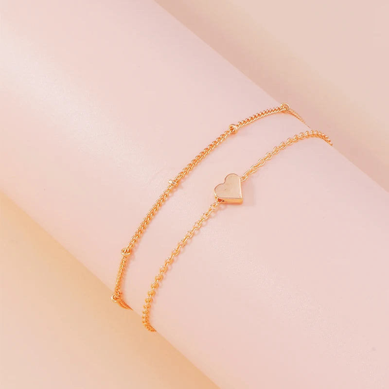Aihua Hot Sale Gold Color Anklet Bohemian Simple Heart Anklet Summer Beach Anklets On Foot Ankle Bracelets For Women Leg Chains