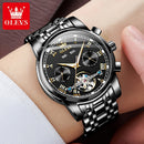 OLEVS Mechanische Herrenuhren, Automatik, Edelstahl, Wasserdicht, Datum, Woche, Grün, Mode, Klassische Armbanduhren 6607