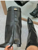 Ladies' Autumn and Winter New Pointed Knee High Women's Boots, Thick High-heeled Long Pants Boots, Fashionable Mid Rise Boots