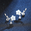 Pure 925 Sterling Silver Lady's New Fashion Jewelry Crystal Leaf Shell Flower Stud Earrings XY0211