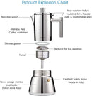 Easyworkz Diego Stovetop Espresso Maker Stainless Steel Italian Coffee Machine Maker 4Cup 6.8 oz Induction Moka Pot