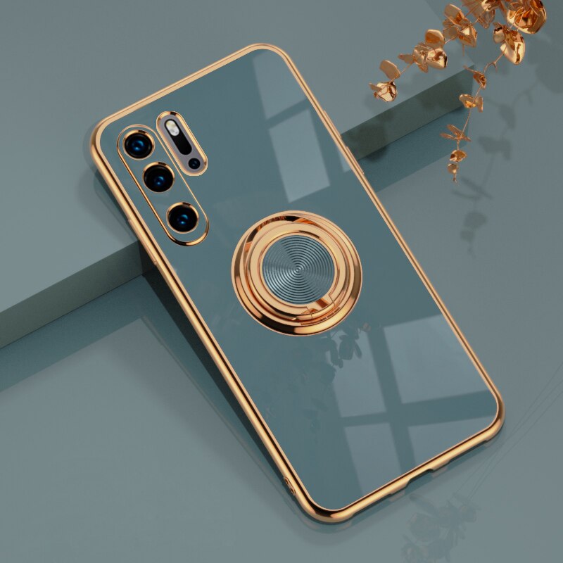 Luxury Plating Magnetic Silicone Case For Huawei P30 P40 Pro P20 Mate 20 P30Pro Honor 20 Pro Soft Shell Covers Stand Ring Holder