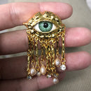 Women Vintage Eyes of Demon Brooch Pins Exaggerated Trendy Style Imitated Pearl Girls Evil Eyes Delicate Tassels Badge Jewelry