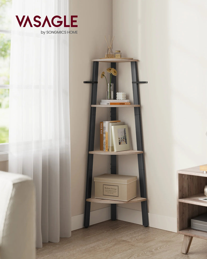 VASAGLE Corner Shelf Unit, 4-Tier Corner Shelf, Ladder Shelf for Living Room, Bookshelf or Plant Stand, Industrial Accent