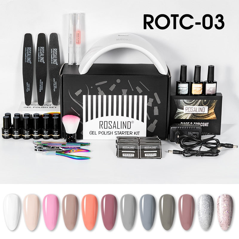 ROSALIND Nail Kit Manicure Set For Nail Gel Varnish Semi Permanent Lot 36W UV LED Lamp Nail Art machine Gel Polish Set