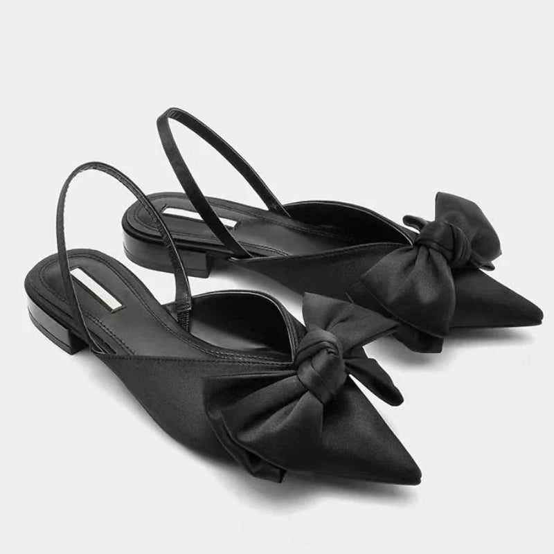 2023 Fashion Shoes Female One Pedal Women's Pumps Summer Pointed Toe Bow Tie Sexy Dress Party Shoes Ladies Shallow Chunky Heels