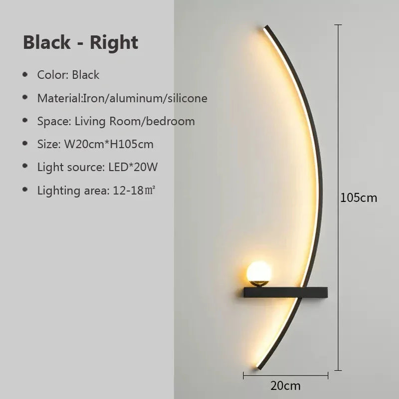 Modern LED Wall Lamp Simple Art Bedroom Bedside Wall Lamp Living Room Study Background Wall Bathroom Mirror Lighting Gold/Black