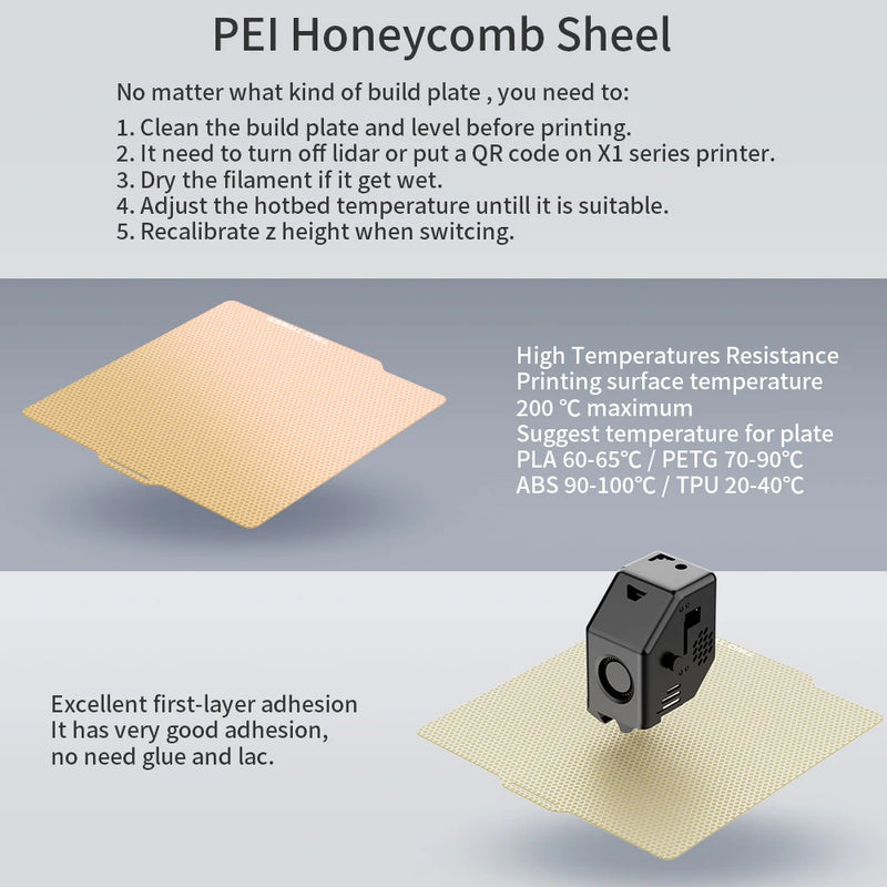 Honeycomb PEI Build Plate 184/220/235/257/310/315mm For Bambu Lab P1P/P1S/X1/X1C/X1E/A1 mini For Ender Voron K1 Max 3D Printer