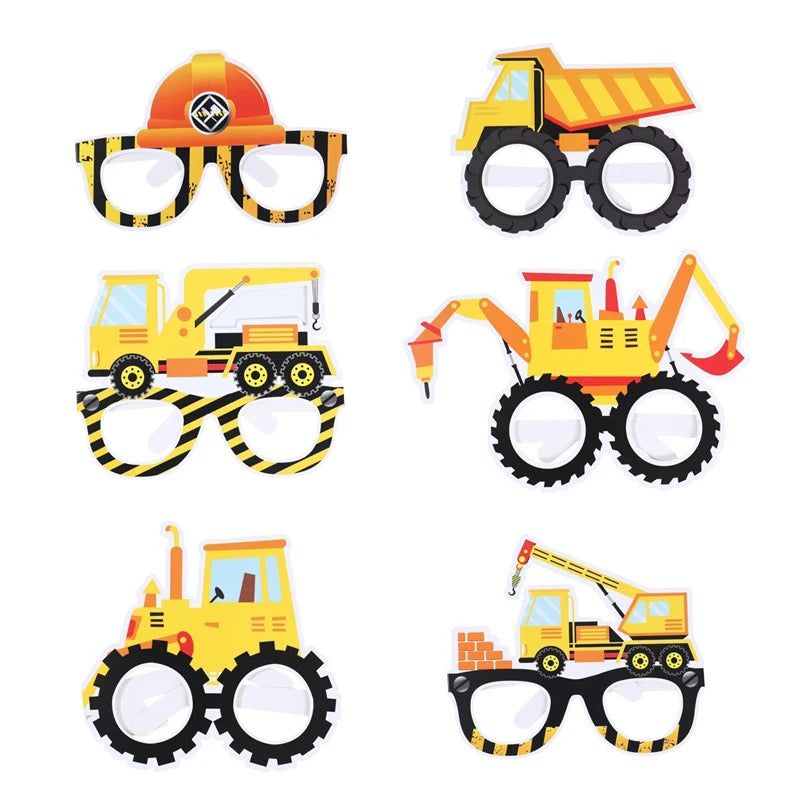 Engineering Vehicles Photo Props Glasses Construction Cars Excavator Eye Masks Birthday Party Decoration Kids Gifts