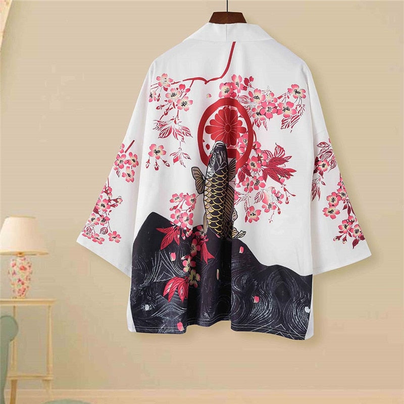 Japanese Kimono Men Cardigan Shirt Blouse Yukata Haori Obi Clothes Summer Printed Black Male Samurai Clothing