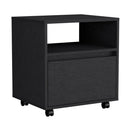 Bedroom Nightstand , End Table, Side Table Casters, Single Drawer-Black Bedroom Furniture Nightstands