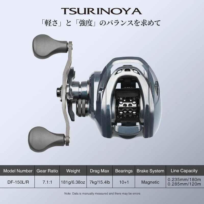 TSURINOYA Low Profile Bait Cast Reel DARK WOLF 150 7kg Drag Hight Strength Baitcasting Reel 7.1:1 182g Long Casting Fsihing Reel