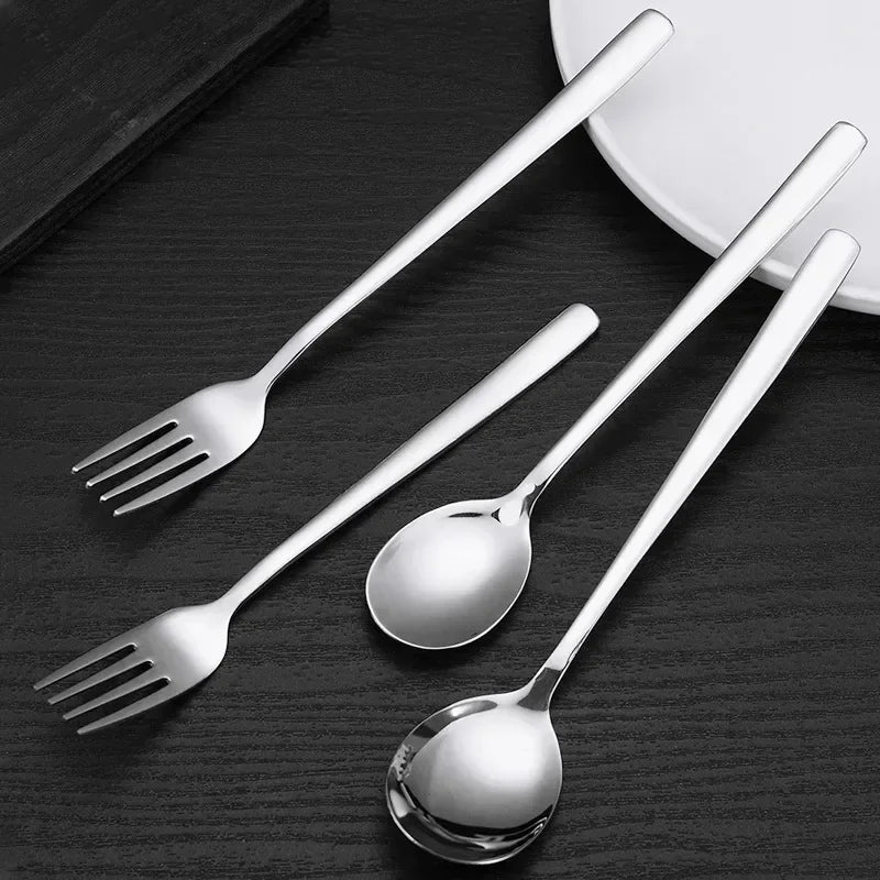 Stainless Steel Spoon And Fork Cutlery Set Long Handle Soup Spoons Ice Cream Dessert Coffee Teaspoons Kitchen Tableware Utensils