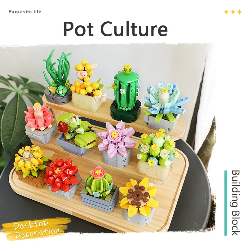 Pot Culture Flower Building Block Bricks DIY Plant Toys Christmas Gift for Girls Adults Kid Simulation Cute Desktop Decorations