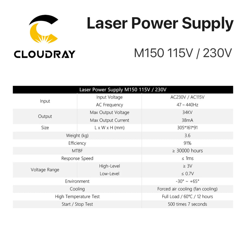 Cloudray 130-150W CO2 Laser Power Supply for CO2 Laser Engraving Cutting Machine M150 Category