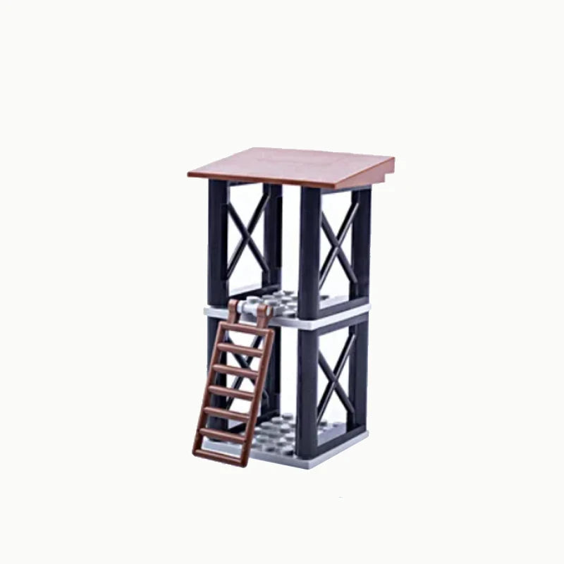 Military MOC Sentry Building Block Soldier Sandbag Fence Cannon Shell Barbed Wire Weapon Rack Training Field Watchtower Toy K018