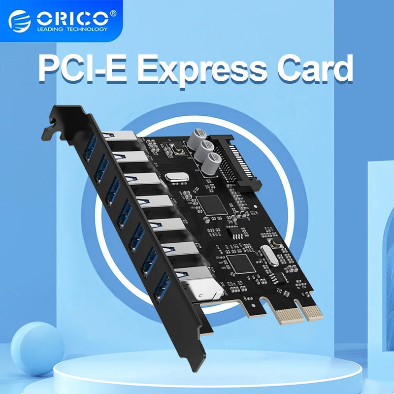 ORICO SuperSpeed 2/5/7 Port USB 3.0 PCI-E Express Card with A 15pin SATA Power Connector PCIE Adapt  for Windows 8/10/Linux