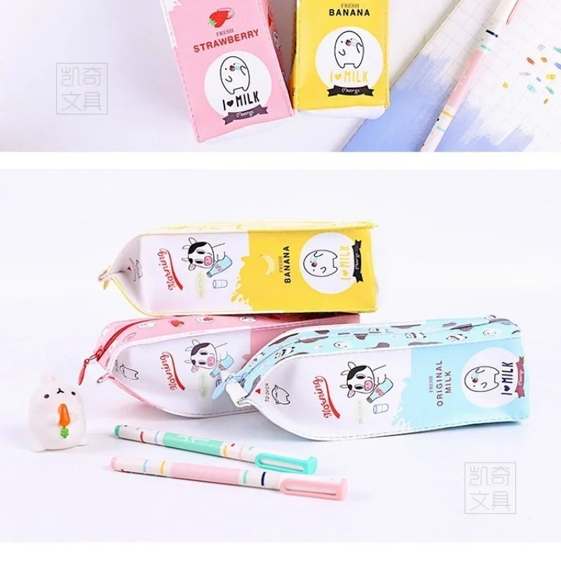 Milk Carton Bag Pupil Cute Pencil Case Creative Large   Female Stationery Box Pink Strawberry Rabbit Make Up Cosmetics