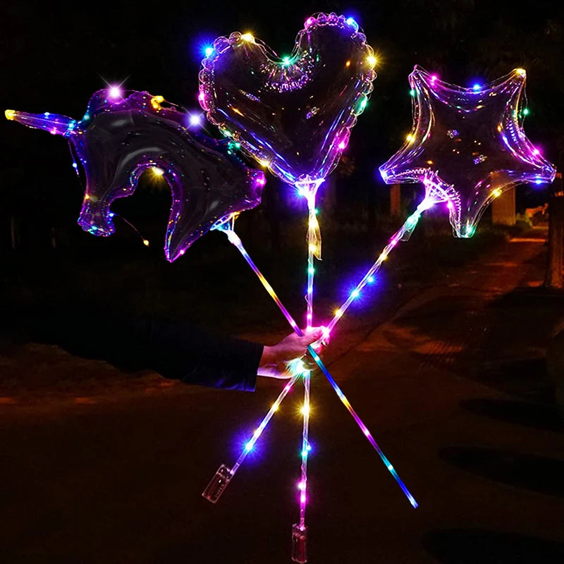 1 Set LED Clear Balloon Transparent Bobo Balloon with Led Light Round Heart Star Shape Ballons Globos for Birthday Party Decor