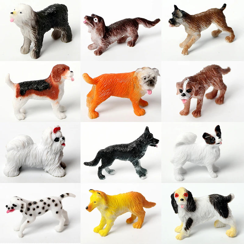 Realistic Plastic Puppy Figures Playset Hand Painted Mini Dogs Animals Toy Cake Toppers Easter Eggs Christmas Birthday Gift