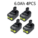6000mAh For RYOBI 18V Li-Ion Replacement For Ryobi P108 P107 P108 RB18L50 RB18L20 Power Tool Rechargeable Battery And Charger