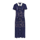 The Nocturne | Navy Lace Patchwork Retro Midi Dress