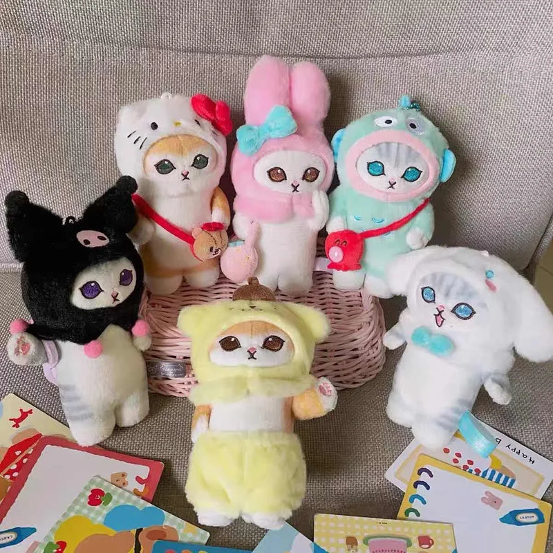 Kawaii Shark Cat Series Hello Kittys Cinnamorolls Kuromis Melodys Plush Doll Backpack Pendant Keychain Decoration Kids Toy Gifts