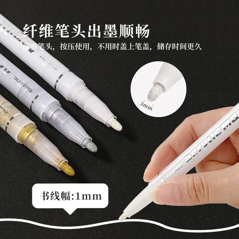 1/3Pcs/Set High-gloss Gold,Silver and White Painting Graffiti Pens, Waterproof Ink, Water-based Acrylic Markers