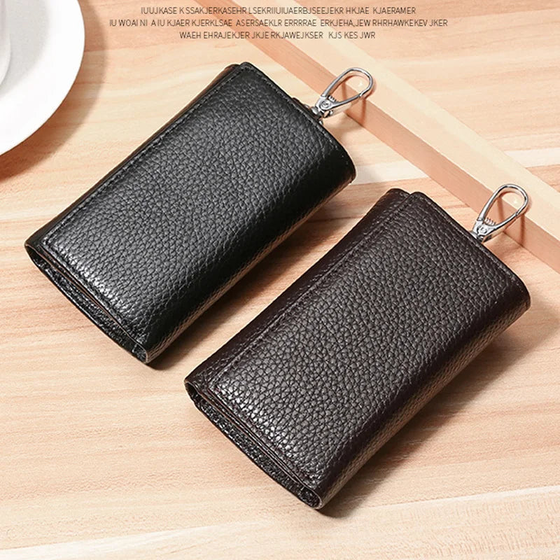 New Key Holder Wallet Genuine Leather Unisex Solid Key Wallet Organizer Bag Car Housekeeper Wallet Card Holder