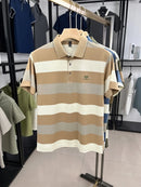 Luxury brand short sleeved men's polo shirt summer new fashion youth custom striped badge design Korean silk top casual T-shirt