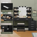 Quimoo 48" Large Vanity Desk with Mirror and Lights, Makeup Vanity with 6 Drawers, Power Outlet, 4 Storage Shelves & Stool,Black