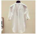 Womens Tops and Blouses Loose Shirts Cotton White Blouse Elegant Embroidery V-Neck Shirts 2023 Summer New Clothes 3140 50
