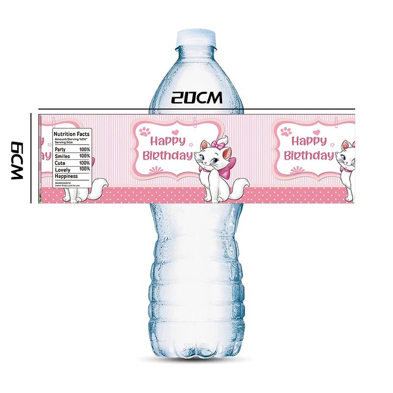 Pink Marie Cat Bottle Sticker Labels Girl Happy Birthday Party Supplies Baby Shower Disney The AristoCats Decoration Stickers