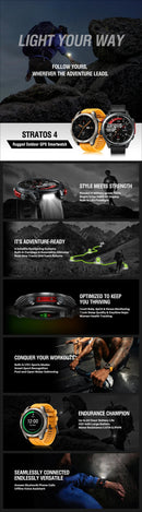 NEW Stratos 4 GPS Smart Watch 1.43 AMOLED Display Built-in Compass Barometric Altimeter Flashlight Voice Call Smartwatch