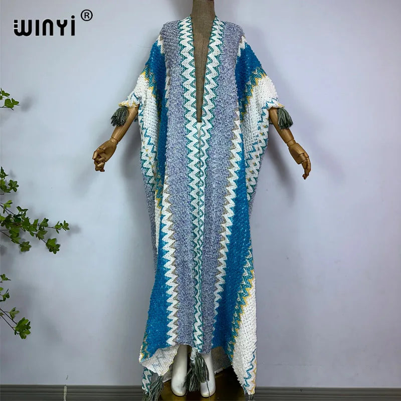 WINYI woman Winter Knitted cardigan coat Loose Christmas Fashion hipster party dress Thick Warm free size Female cloke overcoat