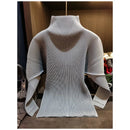 Miyake Pleated Sweatshirt Pit Stripe Zipper Standing Collar Jacket Women 2025 New Casual Pullover Hundred Pleat Skinny Tops