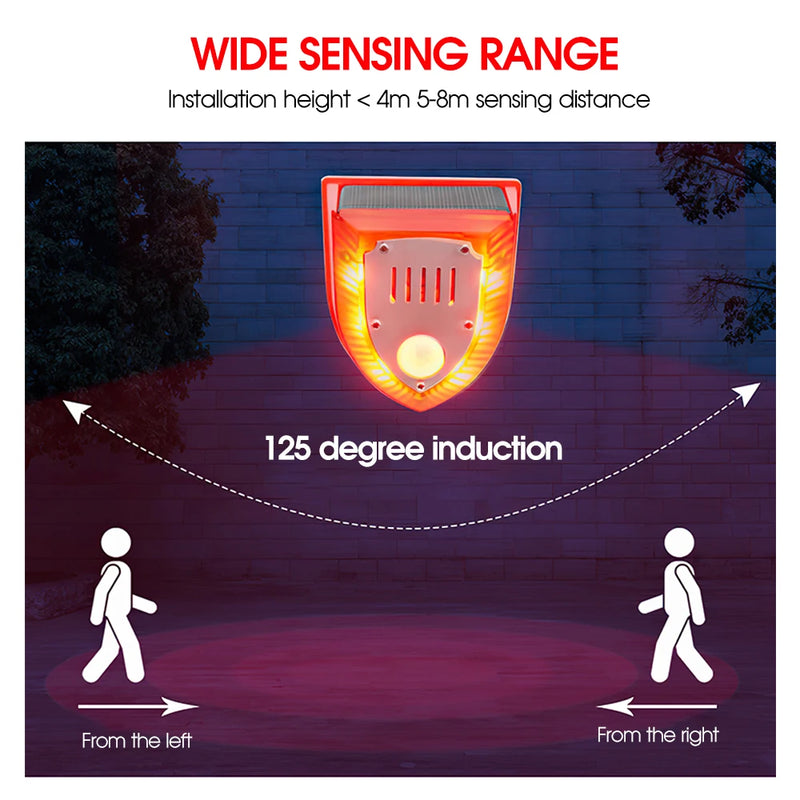 Solar Powered Infrared Motion Sensor Detector Alarm Light with 129db Dog Barking Independent Security Alarm for Home Garden Farm