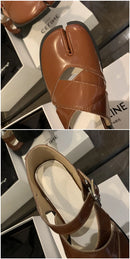MKKHOU Fashion Sandals Women's New High Quality True Leather Split Toe Shoes Low Heel Hollow out Mary Jane Shoes Modern Shoes