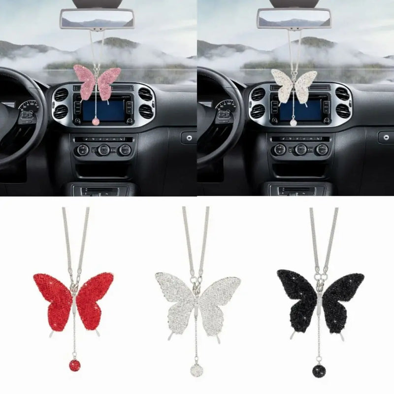 Diamond Butterfly Pendant Quality Auto Interior Decoration Pink Bling Bag Pendant Car Rearview Mirror Car Pendant Car