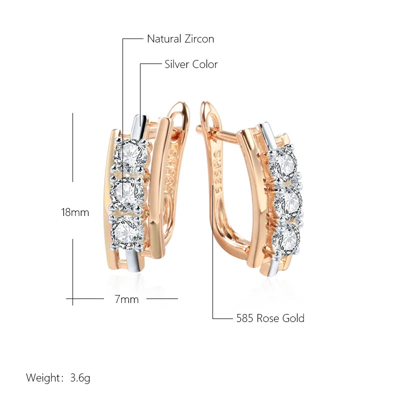 Kinel Luxury Three Big White Natural Zircon English Earrings For Women 585 Rose Gold Silver Color Mix Wedding Daily Fine Jewelry