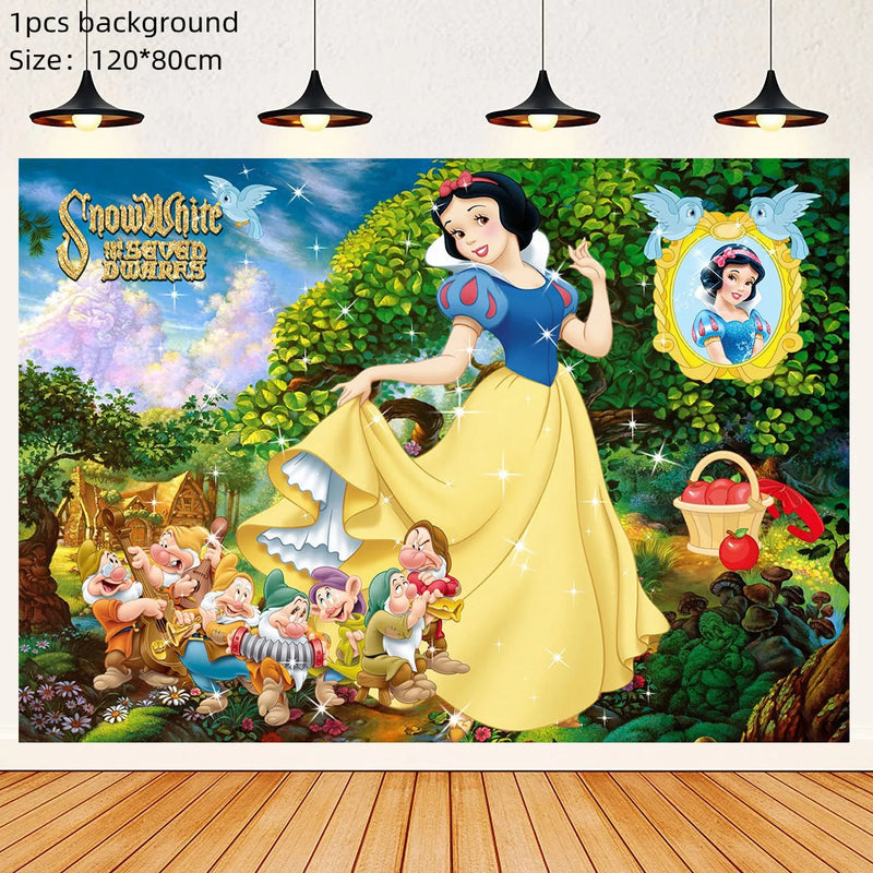 Snow White Birthday Party Set Cup Plate Napkins Tablecloth Cake Topper Balloons Disposable Tableware Baby Shower Supplies