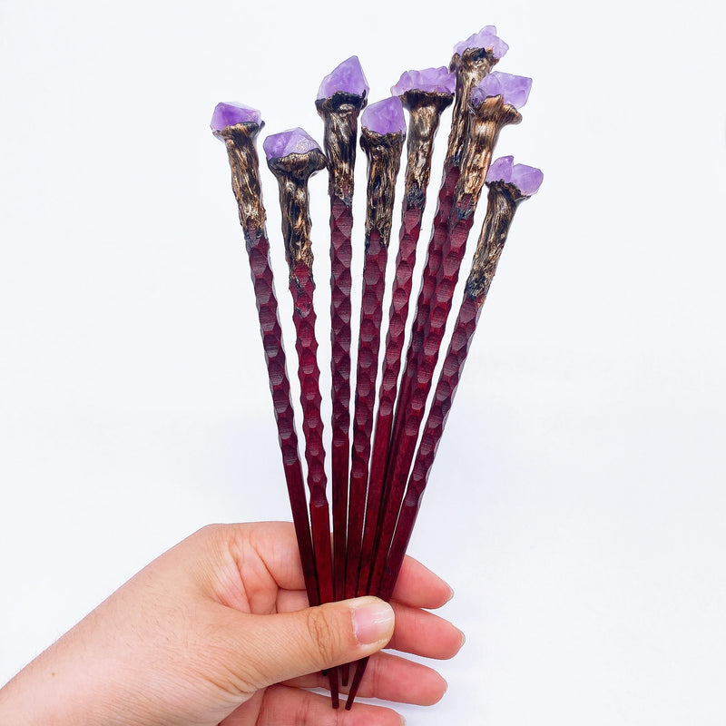 19CM Natural Crystal Stone Magic Stick Wand Witch Amethyst Flower Witchcraft Scepter Reiki Healing Home  Garden Decoration  Gift