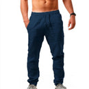 Men's Cotton Linen Pants Summer Solid Color Breathable Linen Trousers Male Casual Elastic Waist Fitness Pants Hip-Hop Streetwear
