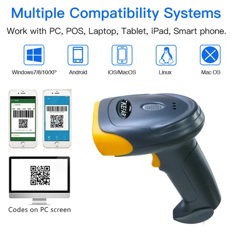 Barcode Scanner 1D 2D QR Codes Reader Bluetooth Wireless Handheld Barcode Reader Supermarket Shops Logistic Inventory PDF417 W8